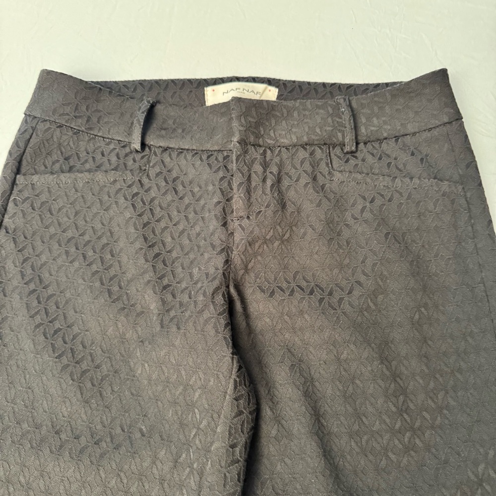 NAF NAF Paris Pattern Design ￼Dress Pants Slacks Size 6 Black Polyester Spandex
